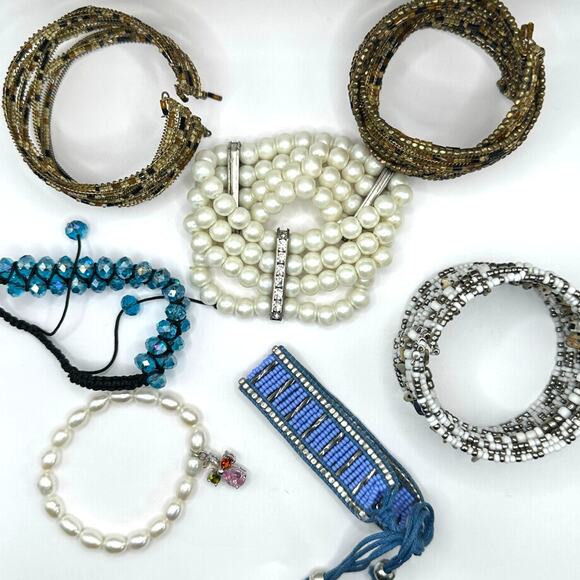 Bracelet lot bundle 7 beaded cuff casual faux pearl preppy boho casual beads - Picture 10 of 16